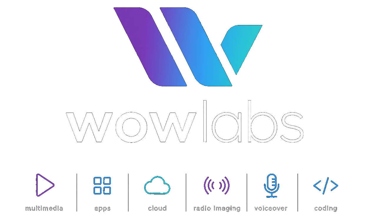 wowlabs-logo met multimedia, apps, cloud, radio imaging, voiceover en coding